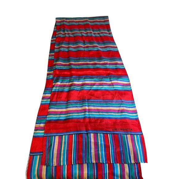 Liz Claiborne Accessories - Vintage Liz Claiborne Vibrant Colorful Striped Silk Rectangular Neck Scarf